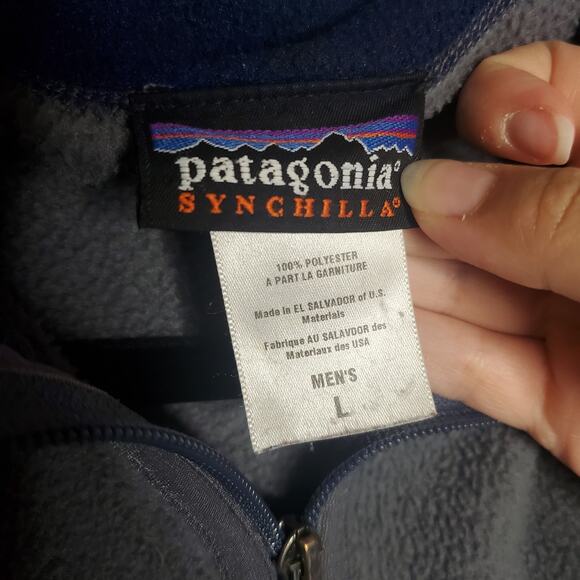 Patagonia Synchilla Men's Grey Vest with Zippered Pockets Large Navy Trim VTG - Picture 6 of 13